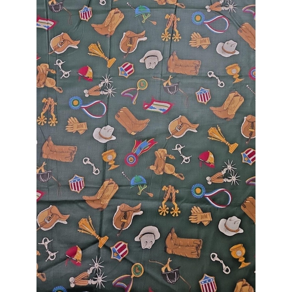 Vtg Cranston VIP Fabric Winner's Circle Equestrian Horse Polished Cotton 5Y 45"W